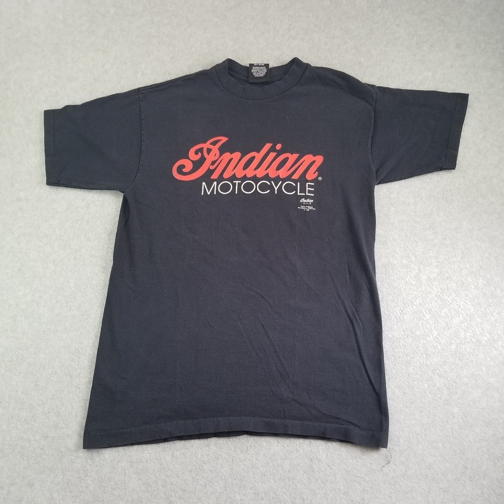 Vintage Indian Motocycle Shirt Mens Large Black Single Stitch Biker USA 1990 90s